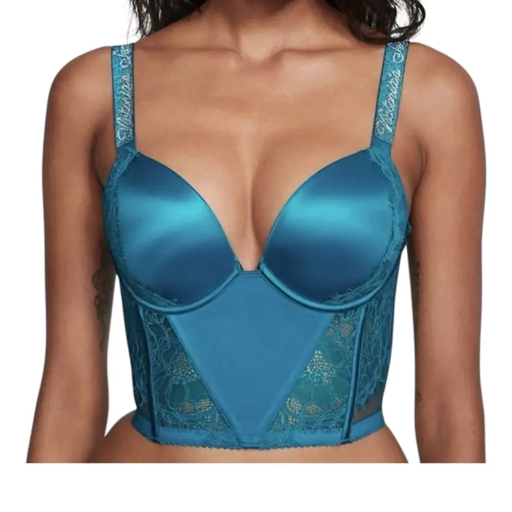 NWT Victoria’s Secret 34C rhinestone strap lace push up corset BC3 3305